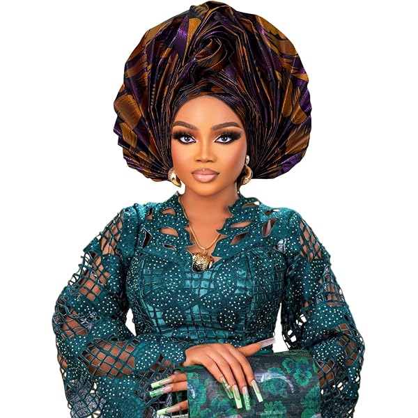African Headwrap Golden Floral Handcrafted Embroidered for Weddings and Events Amazon.com : NJYFG Fashion African Autogele Headtie Nigeria  main image 3