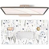 QIYI Large Mouse Pad for Desk, Floral Desk Mat for Desktop, Women Girls Office Décor Desk Accessories, PU Leather Waterproof Gaming Mousepad, Watercolor Flowers Desk Pad Computer Mat, 31.5" x 15.7"