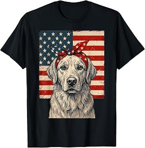 Golden Retriever 4th of July Patriotic Dog Bow American Flag T-Shirt