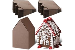 Cholemy 50 Pack Christmas Gingerbread House Box Kit DIY Crafts Cookie House Shaped Cardboard Boxes DIY Build Gingerbread Houses Crafts Supplies for Xmas Holiday Party Supplies(Dark Brown)