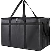 Bodaon Insulated Food Delivery Bag, XXXL Pizza Delivery Bags for Hot and Cold Food, Commercial, Large Capacity Reusable Warming Bag, Catering Cooler Bag for Rideshare, Warmers for Parties (Black, 1Pk)