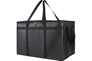 Bodaon Insulated Food Delivery Bag, XXXL Pizza Delivery Bags for Hot and Cold Food, Commercial, Large Capacity Reusable Warming Bag, Catering Cooler Bag for Doordash, Warmers for Parties (Black, 1Pk)