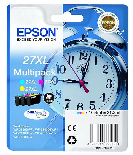 Epson Original T2715 Tinte, Wecker, wisch- und wasserfeste XL (Multipack 3-farbig) (CYM)