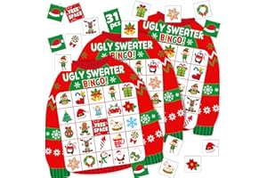 Blosssound Christmas Bingo Game for Kids & Adults, 24 Players Ugly Sweater Holiday Party Game Cards Set, Family Xmas Activities, Classroom & Office Party Supplies