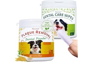 PETSTORAL Dental Cleaning Kit, Dental Care Wipes to Clean Plaque on The Surface of The Teeth, Beef Liver Flavour Dental Powder with Probiotic to Solve Oral Problems from The Inside of Digestion