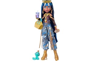 Monster High Doll, Cleo De Nile in Crop Top and Golden Denim Cargo Pants with Pet Snake Hissette and 7 Accessories Like Salad
