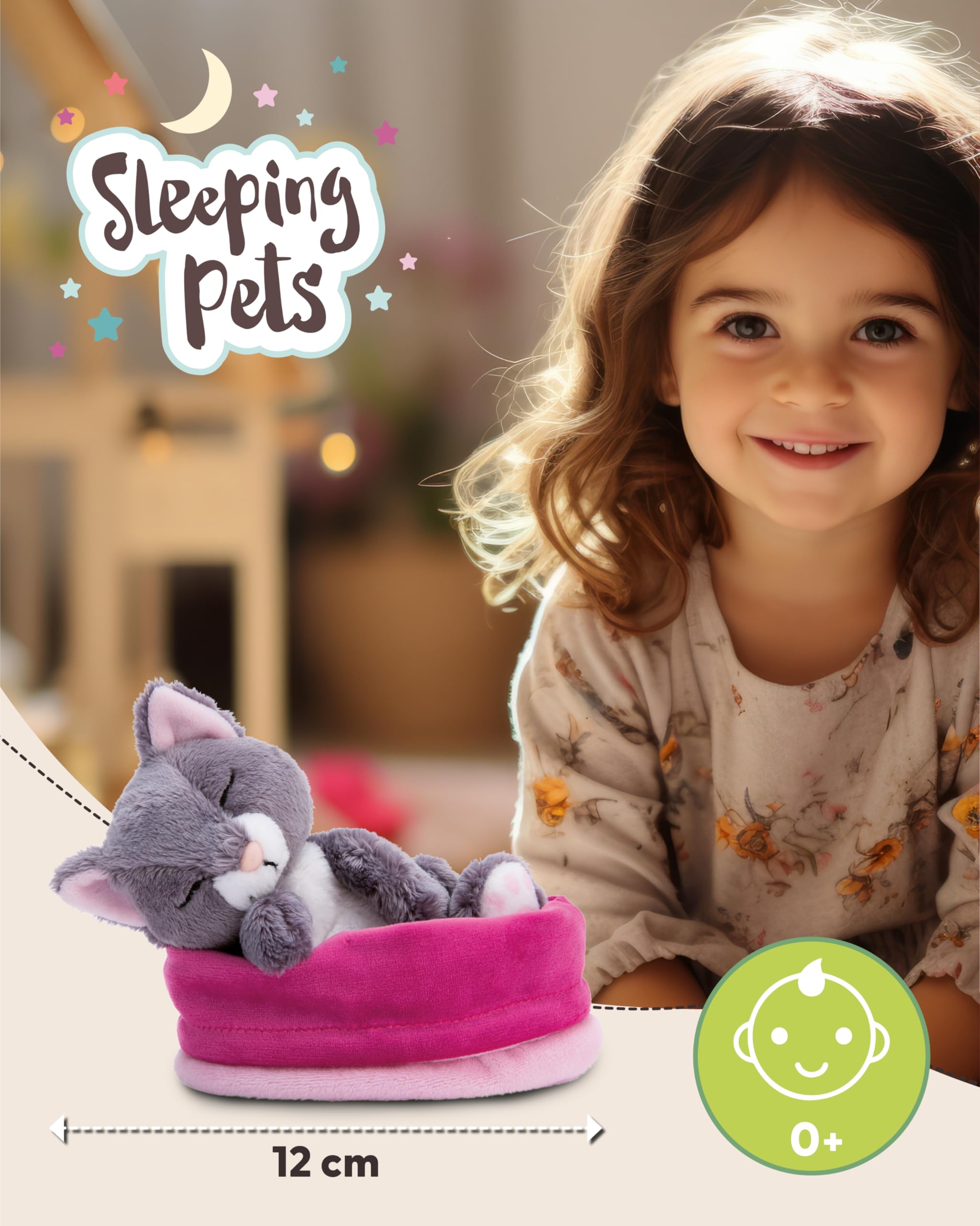 Kuscheltier Katze grau 12cm schlafend im Körbchen 2