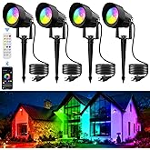 TSUNESLUX RGB Color Changing Landscape Spotlights Outdoor, Low Voltage LED Landscape Lighting with Remote/APP Control, IP65 Waterproof Outdoor for Yard Garden Pathway Christmas Halloween, 4 Pack