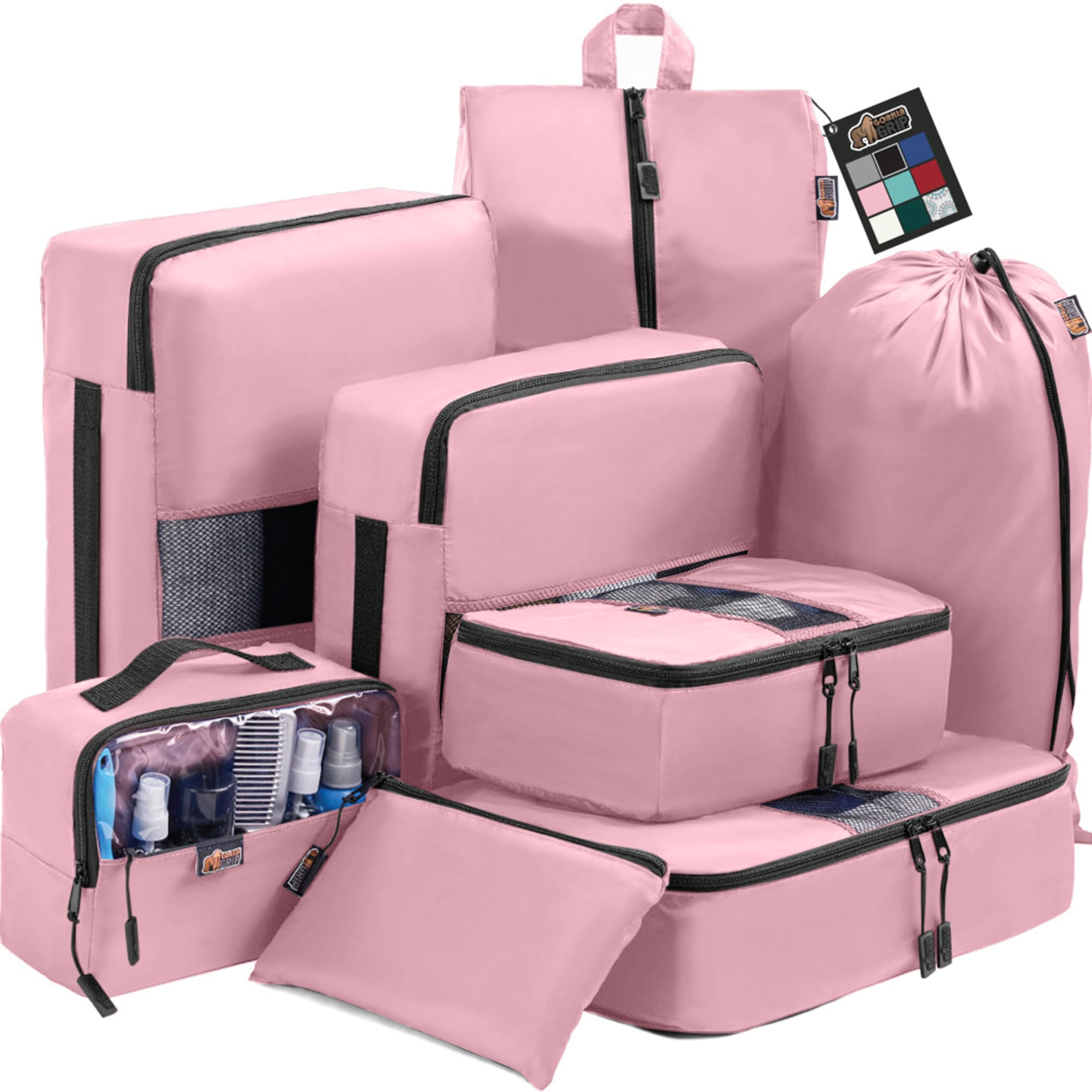 Photo 1 of Gorilla Grip 8 Set Packing Cubes, Travel Essentials for Suitcases, Breathable Mesh Organizer Bags for Clothes Toiletries Shoes and Laundry, Luggage and Backpack Carry On Airplane Accessories Pink