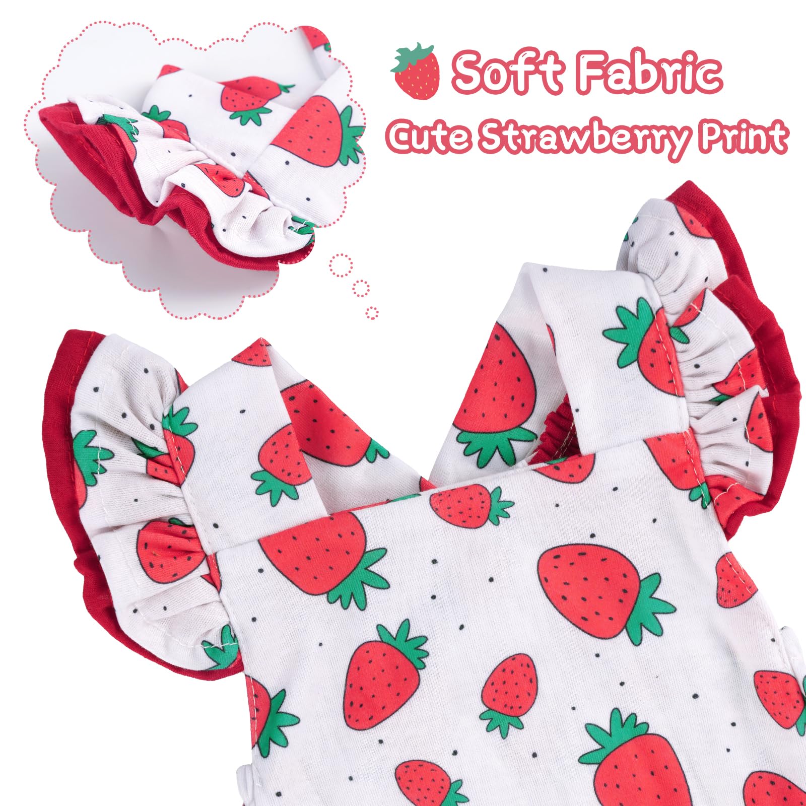 BABESIDE 3Pcs Reborn Baby Doll Clothes for 17-22 Inch Dolls,Strawberry Outfit Set with Magnetic Pacifier, Cute Baby Doll Accessories for Newborn Reborn Girl Dolls