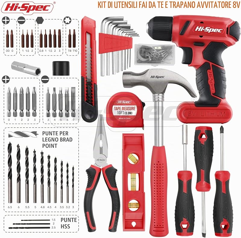 Trapano Avvitatore 8V USB, Kit per Riparazioni, Rosso