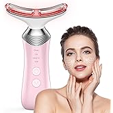 Red Light Therapy for Face Neck, 7 in 1 Facial Massager for Face and Neck, Beauty Glow Facial Massager, Pink
