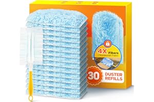 REKOPI 30 Count Duster Refill for Swiffer Duster with 1 Handle, One-Sided Disposable Dusters Refills with 4X Microfibers, Unscented Dusters for Cleaning Home, Furniture, Blinds & Vent