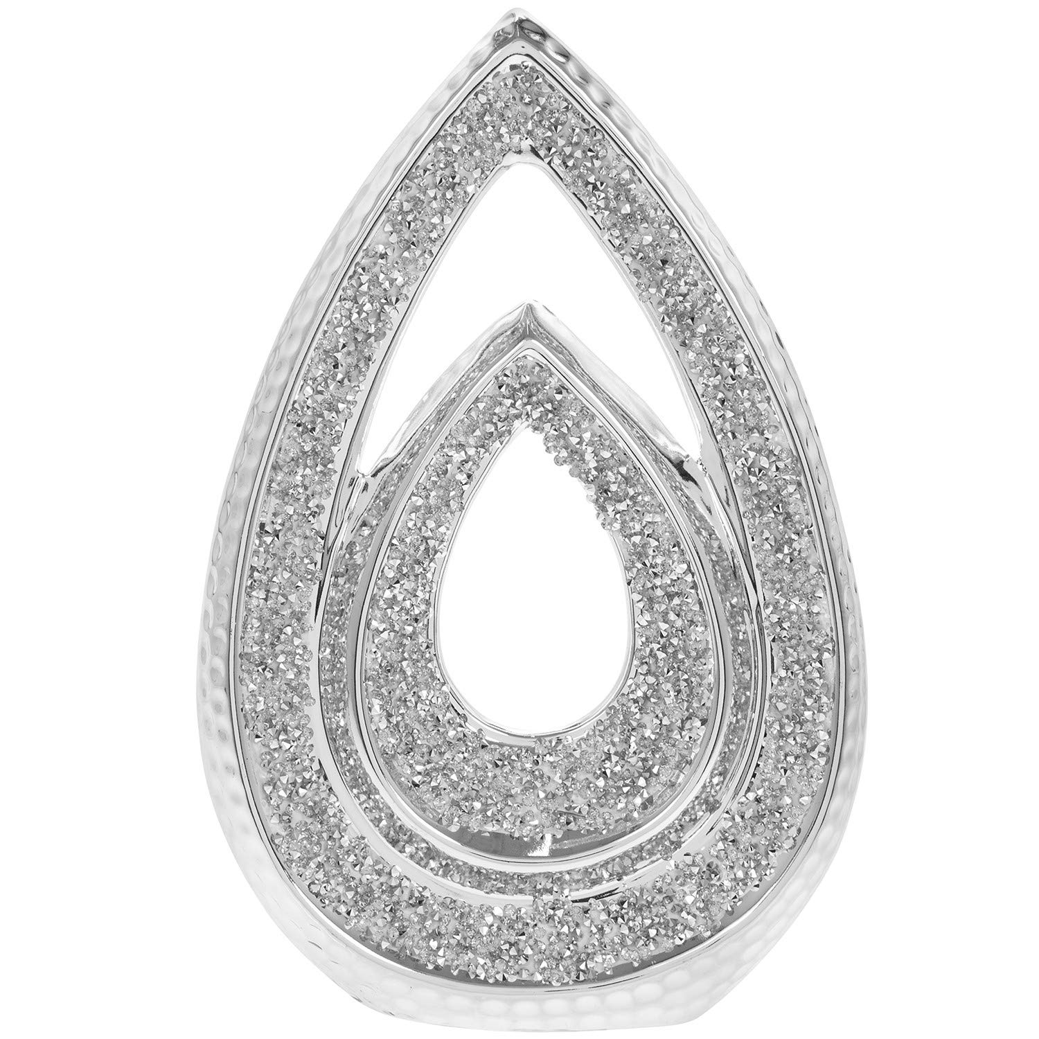 LP Stylish Silver Double Teardrop With Crushed Diamonte Bling Decorative Sculpture Ornament