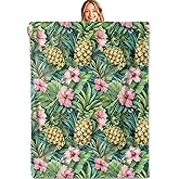 MIEPOS Tropical Pineapple Throw Blanket, 50x60in, Soft, Lightweight Flannel,Colorful Hibiscus Flowers and Jungle Leaves on Green Blankets, Gifts for Women, for Artistic Home Living Room Decor