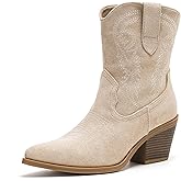 Putu Cowboy Ankle Boots for Women, Western Booties with Pointed Toe & Embroidery, Stylish Short Booties for Casual & Party