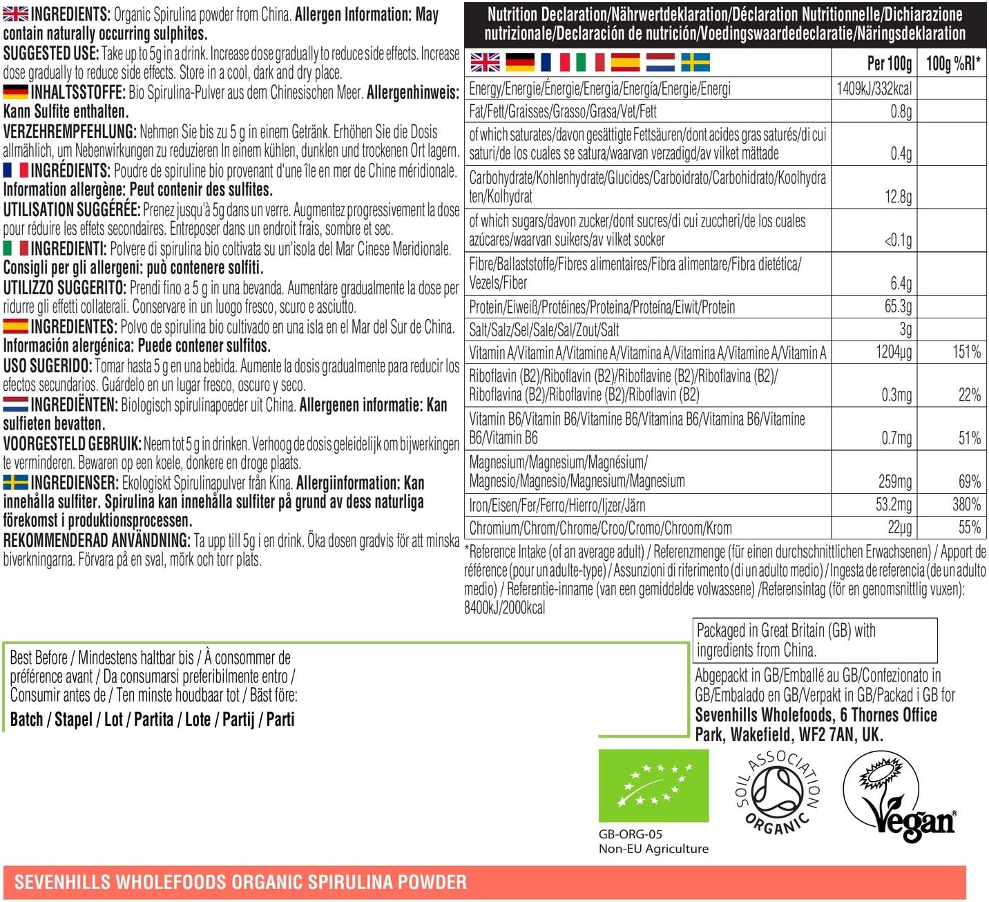 Sevenhills Wholefoods Organic Spirulina Powder 200g, 200 g (Pack of 1) - Image 4