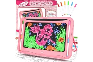 MERGUEZ Magic LED Drawing Board for Kids, Girl Toys for Ages 5-7, Christmas Birthday Gifts, Light Up Tracing Pad, 9 Double-Sided Cards, 6 Markers, Neon Effect Doodle Writing Tablet, Arts Crafts Learning Toy