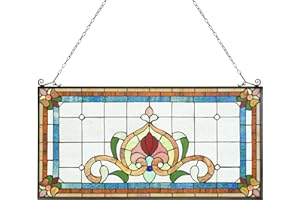 Capulina Tiffany Style Stained Glass Transom Window Panels Large Horizontal Art Window Handcrafts Hangings for Home Decor and Gifts