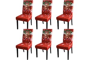 iLiveX Dining Room Chair Covers Slipcovers Set of 6 - Spandex Super Fit Stretch Removable Washable Kitchen Parsons Chair Covers Protector for Dining Room - Christmas Xmas