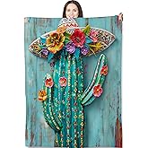 Cactus Sombrero Throw Blanket for Adults Kids, 50x60 in, Colorful Floral Western Desert Theme Flannel Blankets for Bedroom, Couch, Travel, Home Decor, Fuzzy Soft Cozy Warm Gifts