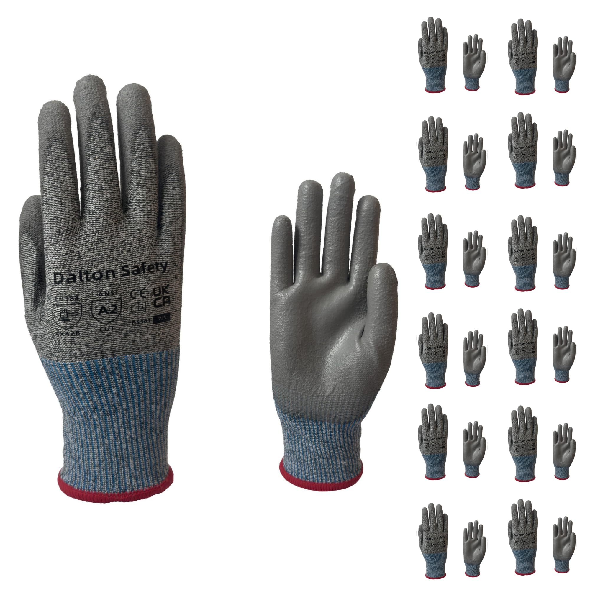 Dalton Safety 12 Pairs Of Small Cut Resistant Level 3 Work Gloves, HPPE Knitted Cuff, PU Coated Palm & Fingertips. Perfect For General Duty, Gardening, Glass Cutting & Sheet Metal Handling