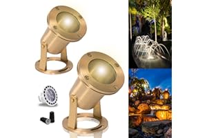 MIK Solutions Waterproof Underwater Light 113 (2 Pack) Solid Brass 7W MR16 LED Bulb Pond Submersible Waterfall Pool Fountain Light for Beautiful Bright Long Lasting Home Garden Patio Pool