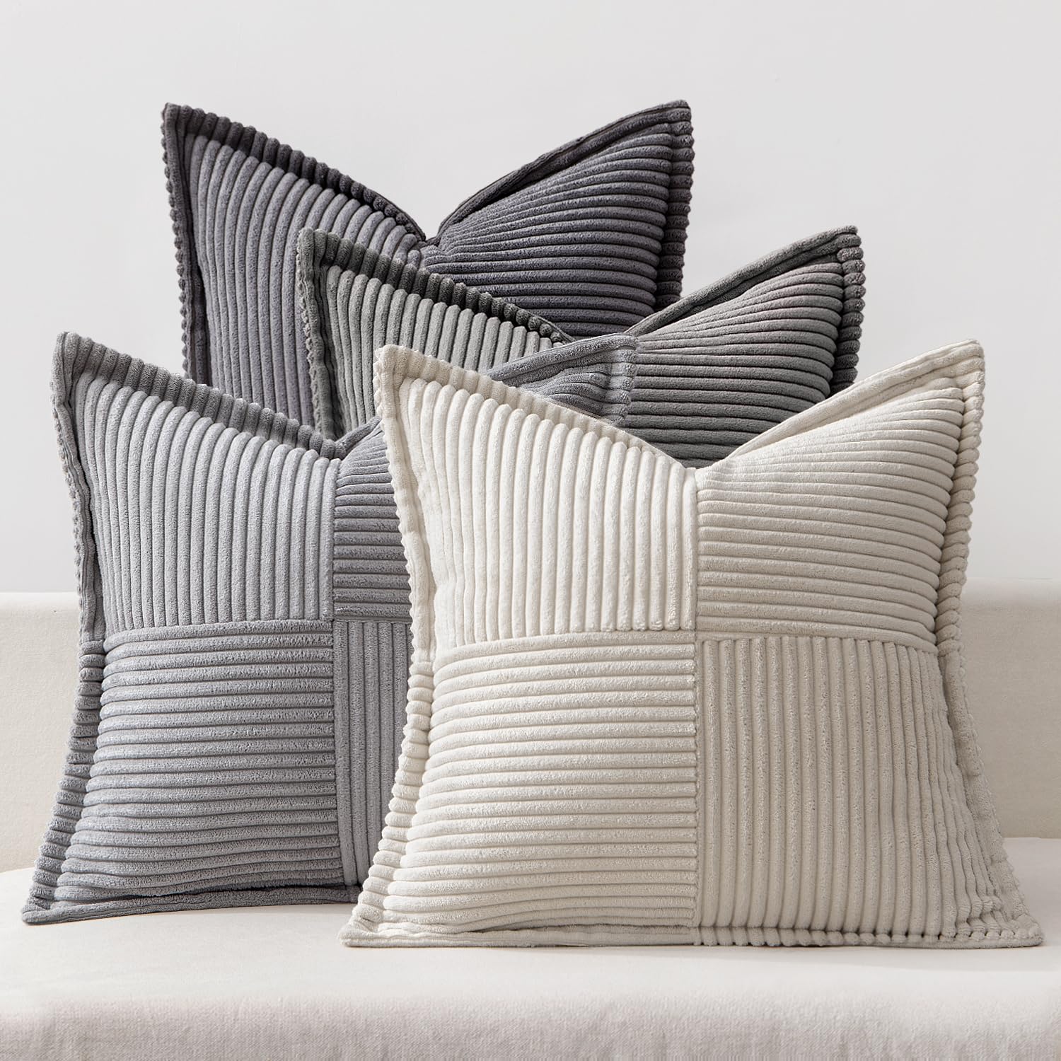 MIULEE Corduroy Cushion Covers Pack of 4 Decorative Modern Patchwork Throw Pillow Covers Soft Pillowcase Cushions for Home Spring decor Sofa Couch with Invisible Zipper 16x16 Inch Blue Series