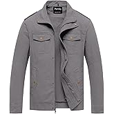 Pursky Men's Military Jacket Casual Washed Cotton Hooded Canvas Coat Fall Coat