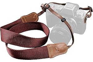 Padwa Lifestyle Dark Red Camera Straps for Photographers - Crazy Horse Leather Head,1.5" Wide Pure Cotton Woven Camera Strap,