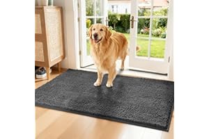 Naturei Chenille Absorbent Front Door Mat 72" x 24", Dog Door Mat for Muddy Paws, Trap Dirt Doormat, Mud Mat for Dogs, Washable Non Slip Outdoor Indoor Doormats for Entryway, Grey