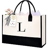 BAGAIL Initial Tote Bag, Personalized Birthday Gifts for Women, Teacher, Friends, Mom, Wedding, Monogrammed Beach Bag