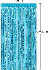 CHRORINE Light Blue Metallic Tinsel Curtain 6.5ft Door Fringe view 2