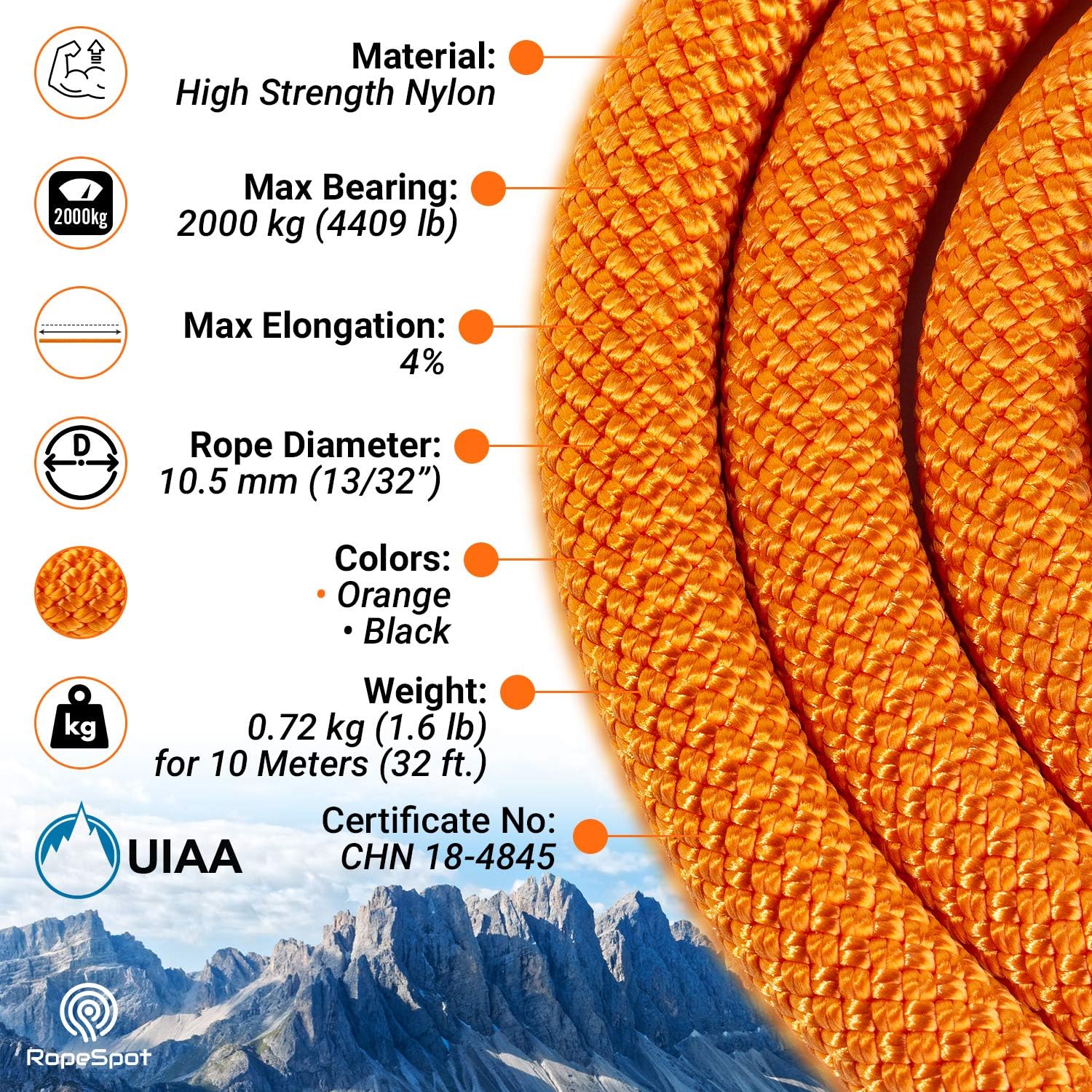 Powerful Static Rock Climbing Rope (Orange, 32) : Sports & Outdoors