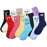 Cuffbow 12 Pairs Crazy Funny Emotion Crew Socks Soft Cotton Novel Cute Personality Socks Women Men 12 Different Fun Designs and Color