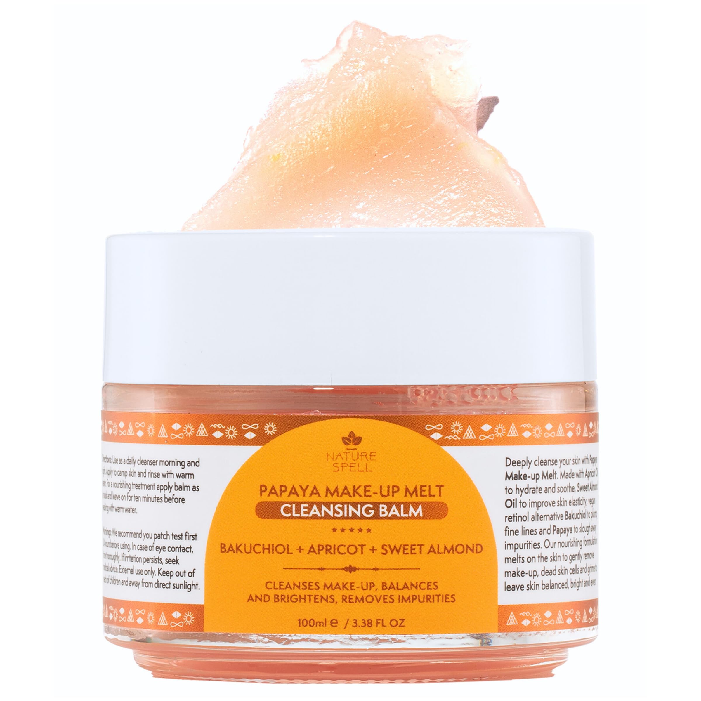 Nature Spell Papaya Cleansing Balm, Gently Removes Makeup & Hydrates Skin, Infused with Bakuchiol & Apricot, Vegan, 100ml