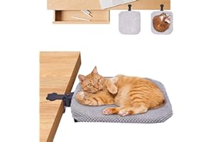 Cat Desk Bed - Soft Flannel Perch & Hammock, 16"x15" Spacious Sleep Area, Supports 44lbs, Removable Washable Modern Pet Furni