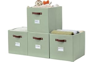 DECOMOMO Storage Baskets 13x15x13 Storage Cube Bins with Label Holders, Kallax Storage Cubes for Organizing Shelves Nursery Toy (Kallax / 4pcs, Green)