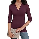 Prettywear Women 3/4 Length Sleeve Shirts V Neck Fitted Business Casual Work Tops 2025 Elegant Ribbed Tunic Blouses