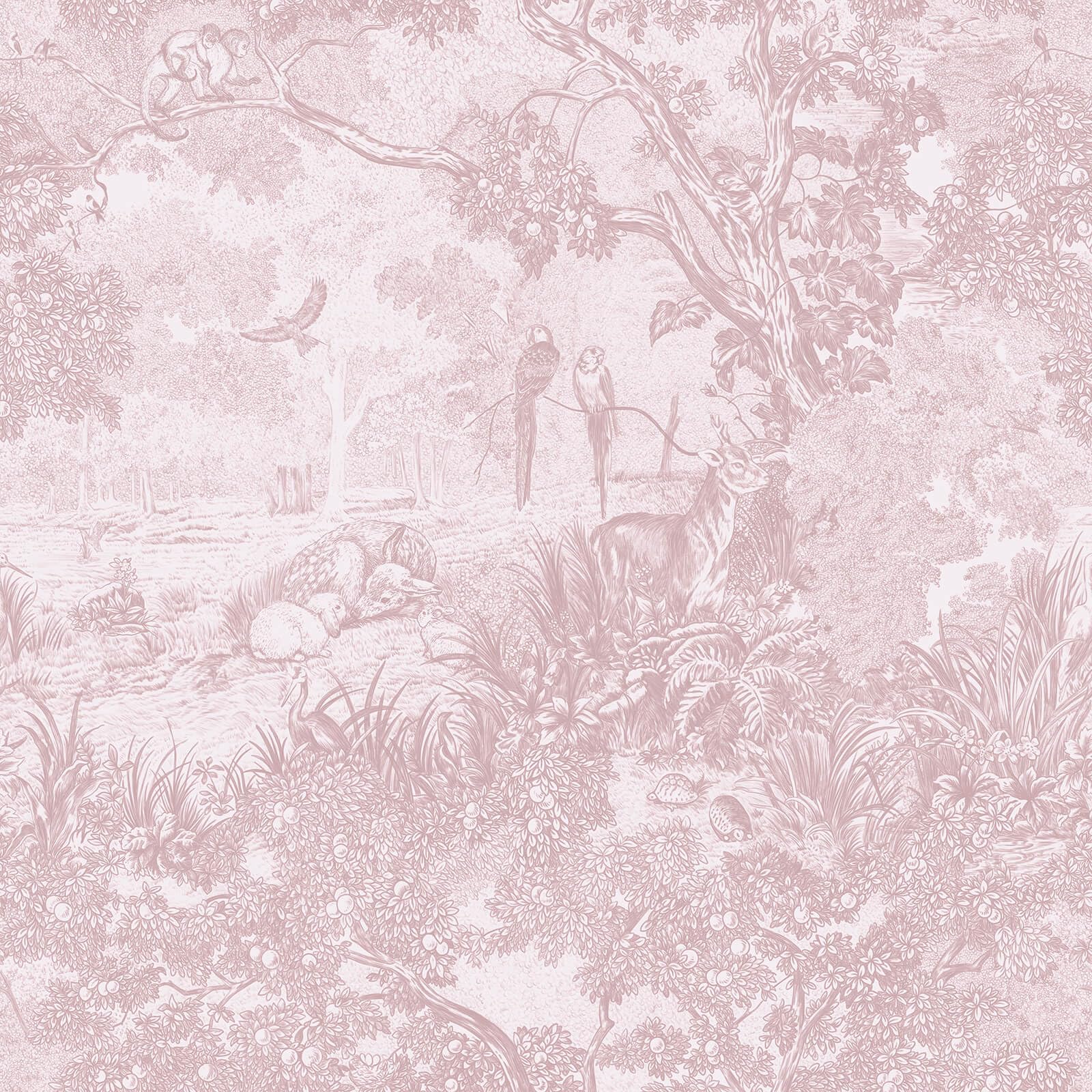 Photo 1 of Heroad Peel and Stick Wallpaper Pink and White Vintage Forest Animals Floral Wallpaper Removable Self-Adhesive Contact Paper for Bedroom Living Room Cabinets Decoration Thicken Vinyl 17.3" x 78.7"