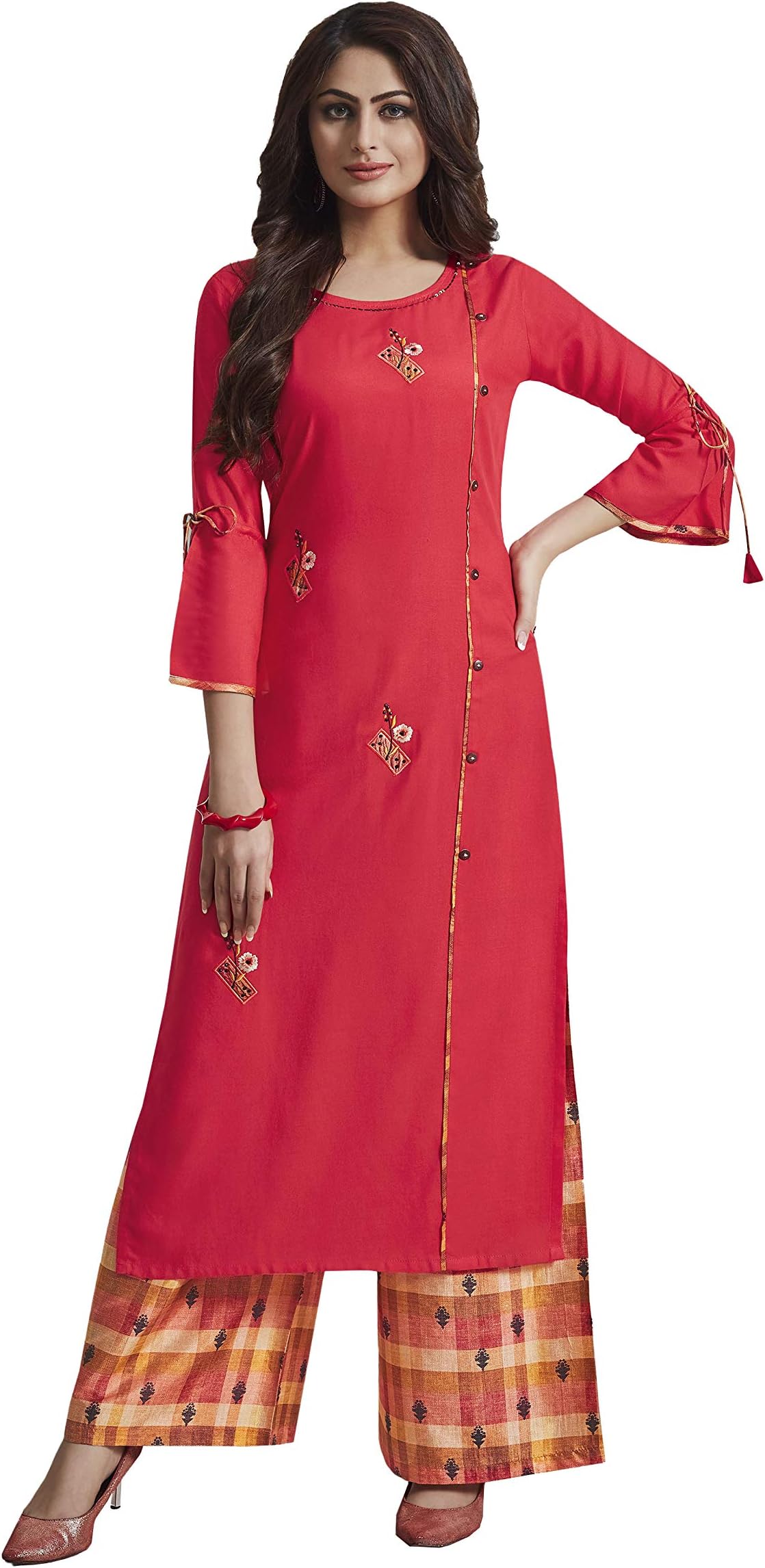 Maple Fashions Print Rayon Party Wear Kurti in Salmon