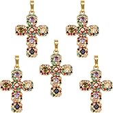 COGCHARGER 5 Pieces Cross Cubic Zirconia Charm Pendants Brass Cross Charm Real 16K Gold Plated for Jewelry Necklace Bracelet Making Crafts
