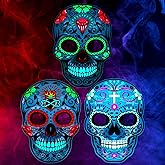 Simgoing 3 Pcs LED Day of the Dead Mask for Woman, Dia De Los Muertos Light up Skull Masks with Adjustable Headband Day of the Dead Halloween Mexican Cosplay Party Costume