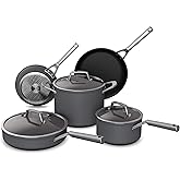 Ninja C38000 Foodi NeverStick Premium 8-Piece Cookware Set with Glass Lids, Hard-Anodized, Nonstick, Durable & Oven Safe to 500°F, Slate Grey