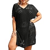 Hanna Nikole Plus Size Swimsuit Cover Up Women Split Hem Crochet Coverups Swimwear Cool Pullover Bathing Suit Cover Up Beach