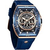 PC PARAS CROWN Mens Watches Luxury Tonneau Watch for Men Quartz Japanese Movement Waterproof Luminous Sport Red Dress Watch, Gifts for Men