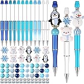Geyee 12 Set Plastic Beadable Pens Assorted Bead Pens Crystal Wood Round Spacer Set Black Ink DIY Ballpoint for Women Men Gift Office Supplies(Polar Animals)