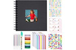 TUGLE Kid Scrapbook Photo Album Hard Cover DIY Photo Album for Kids Instant Camera Print Paper with DIY Accessories (Black)
