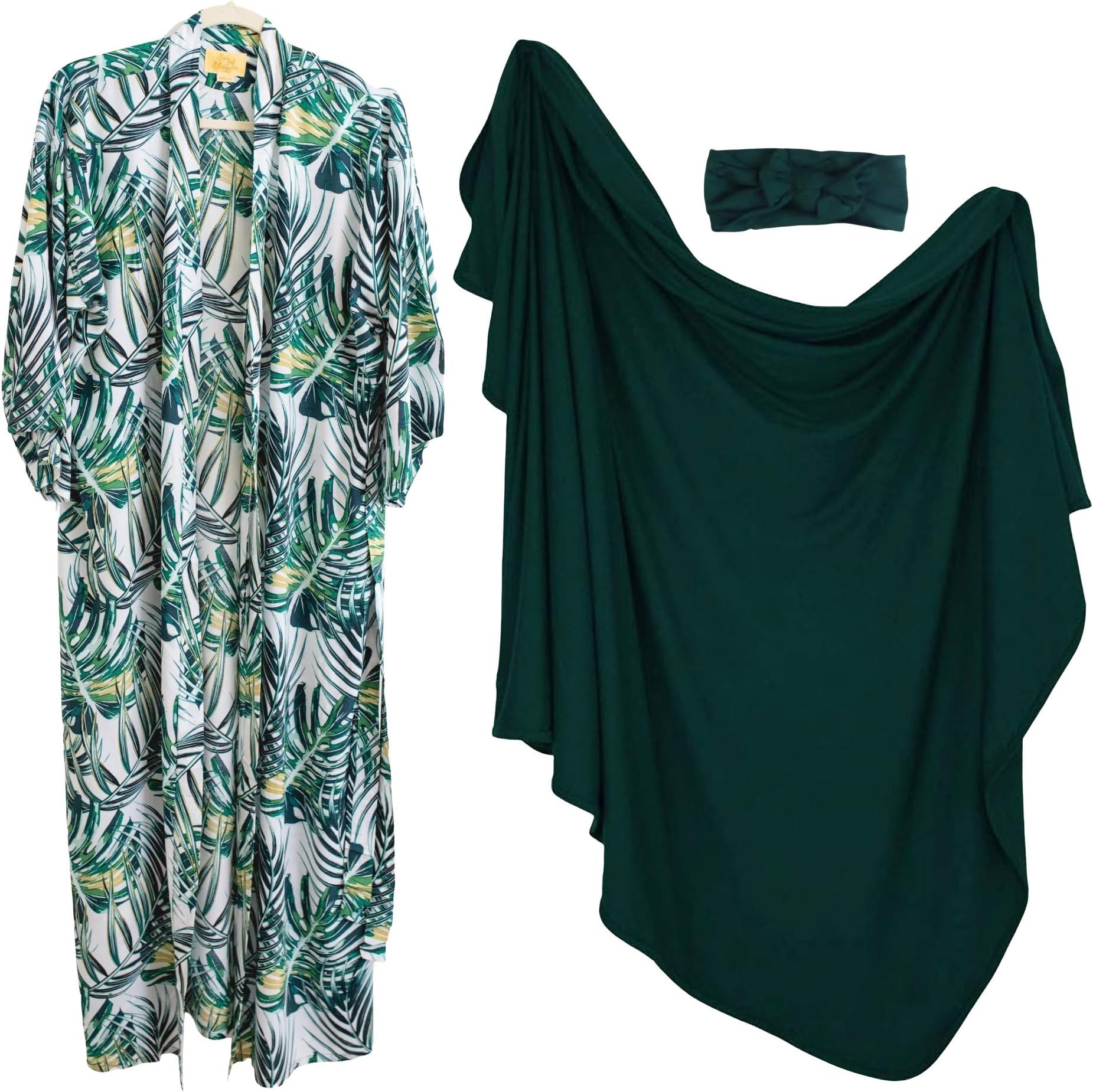 Tropical Mommy Robe and Swaddle Hat or/and Headband Sets - Delivery Robes for Hospital Maternity and Swaddle