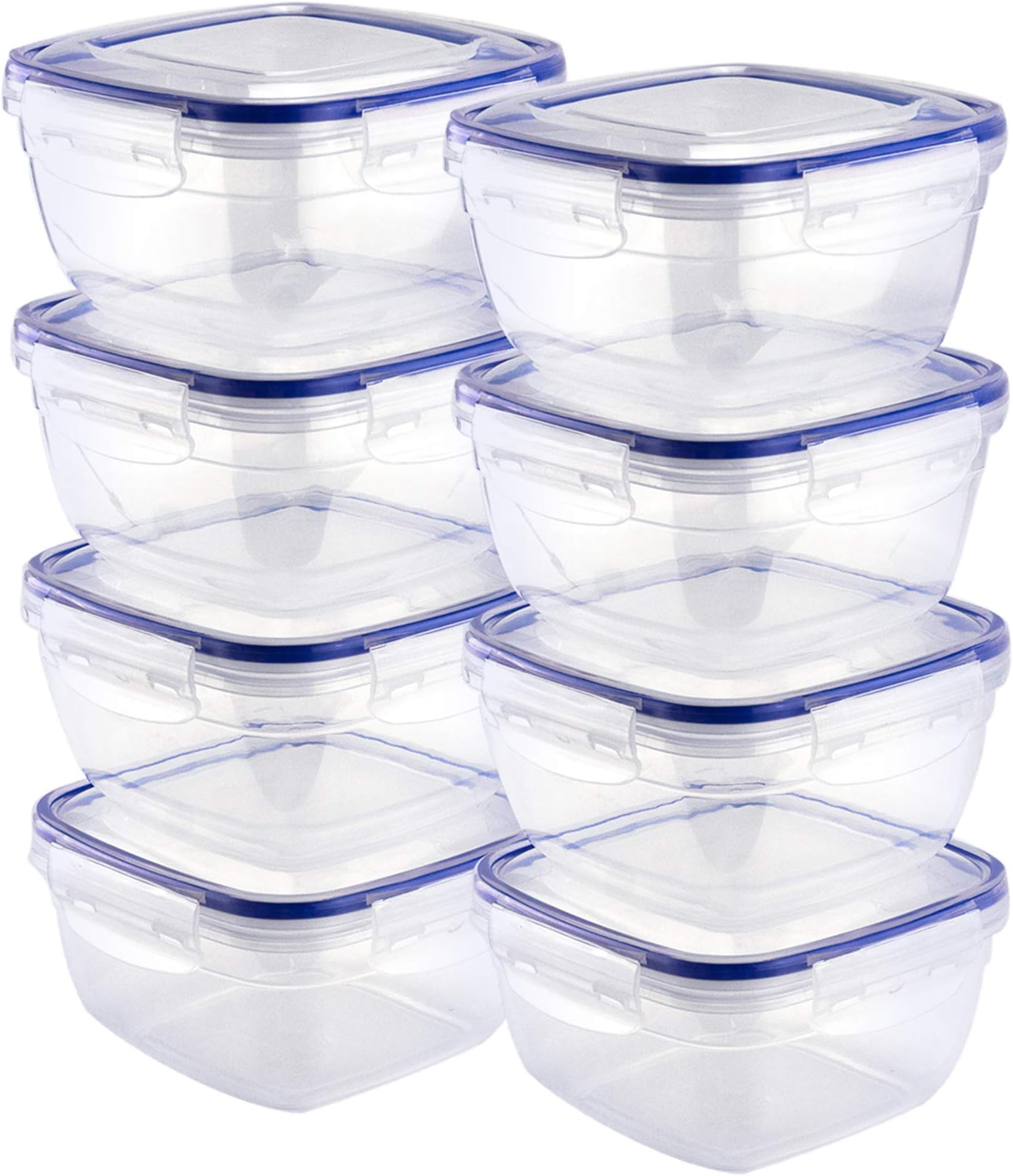 Grizzly Food Storage Containers with Lids - Square - 900 ml - Pack of 8 - Leakproof - Airtight - BPA Free